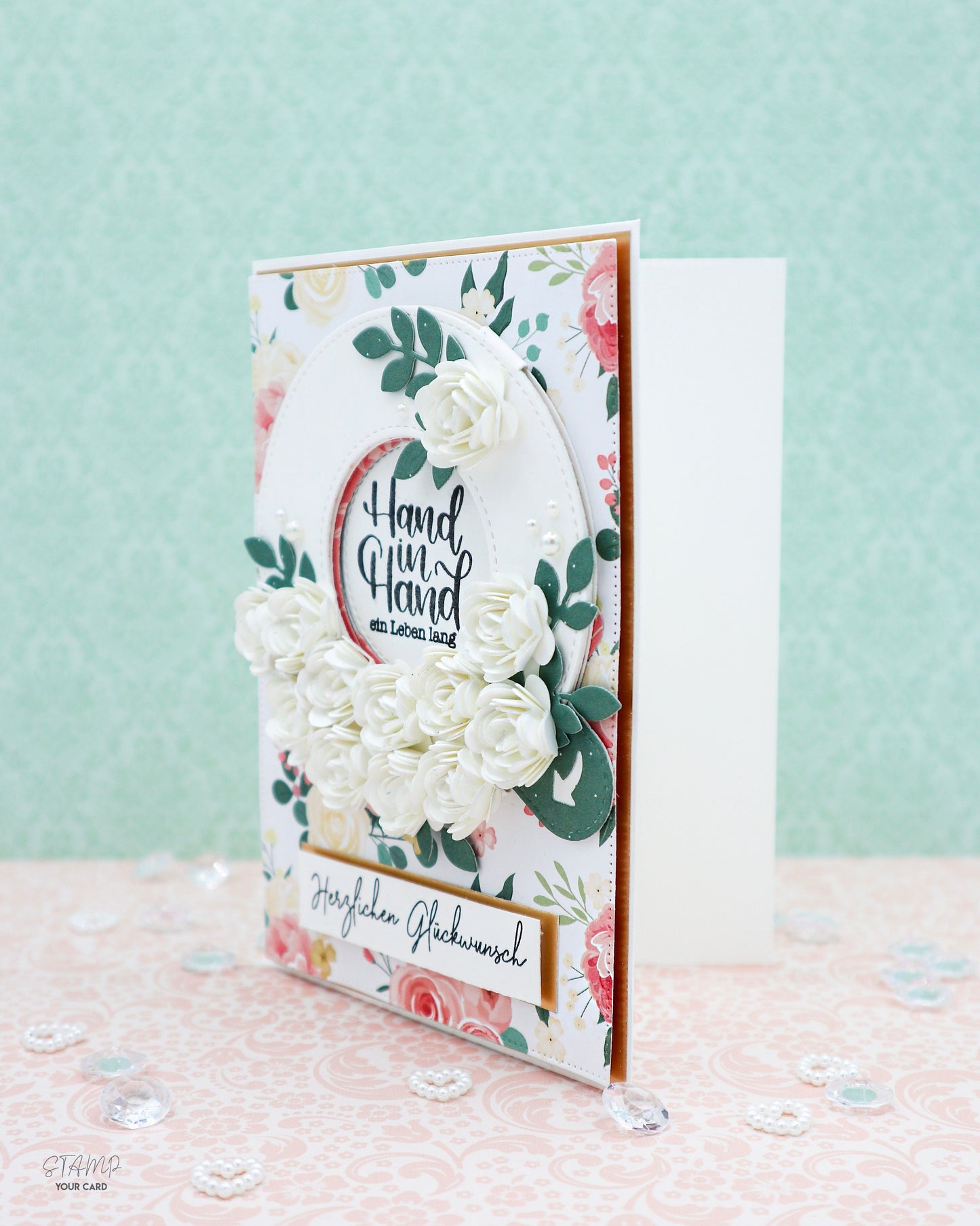 INTERAKTIVE Hochzeitskarte mit weißen Blumen