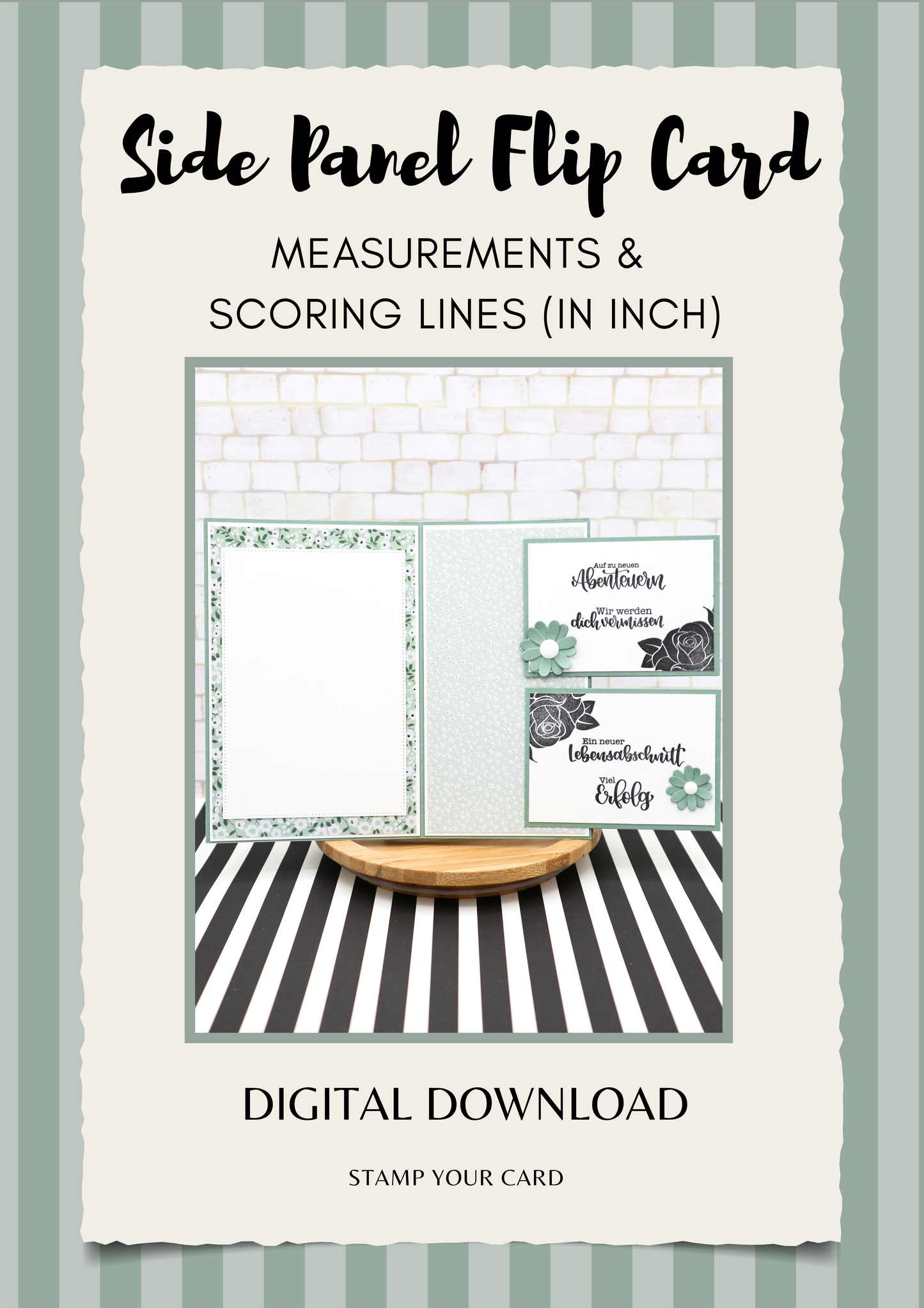 Side Panel Flip Card - measurements & scoring lines in INCH (PDF-Download) ENGLISH