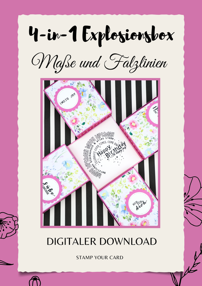 4-in-1 Explosionsbox - Maße & Falzlinien in CM Angaben (PDF-Download) DEUTSCH