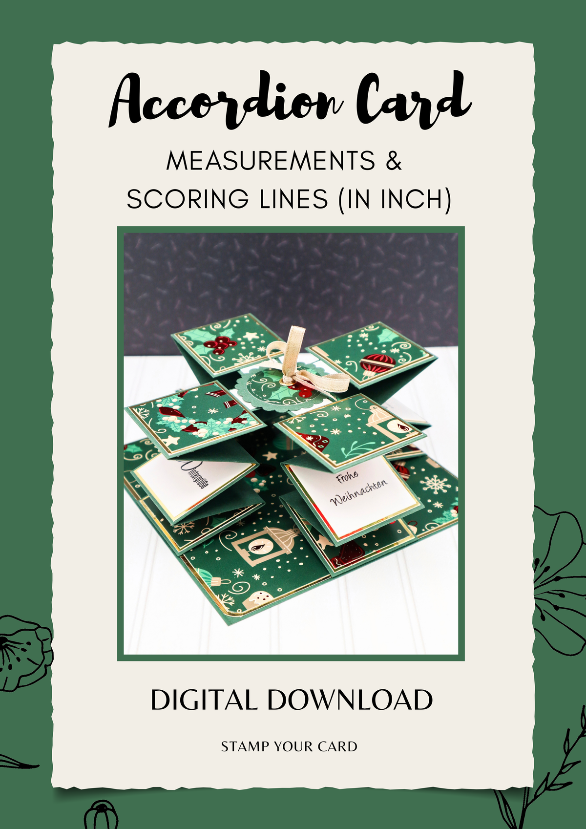 Accordion Card - measurements & scoring lines in INCH (PDF-Download) ENGLISH