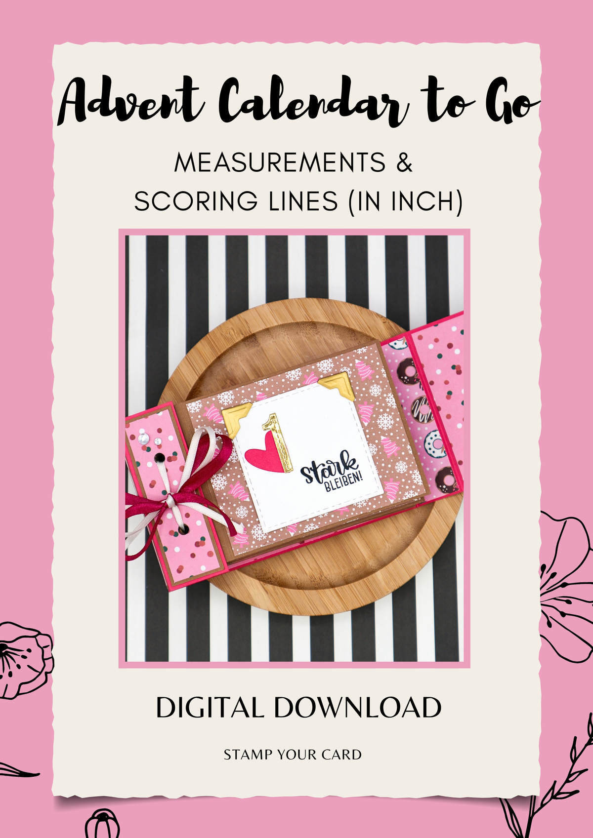 Advent Calendar to Go - measurements & scoring lines in INCH (PDF-Download) ENGLISH