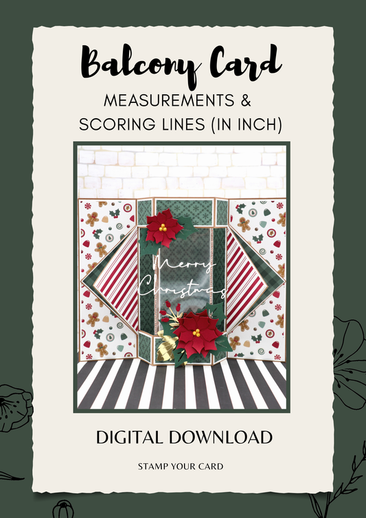 Balcony Card - measurements & scoring lines in INCH (PDF-Download) ENGLISH