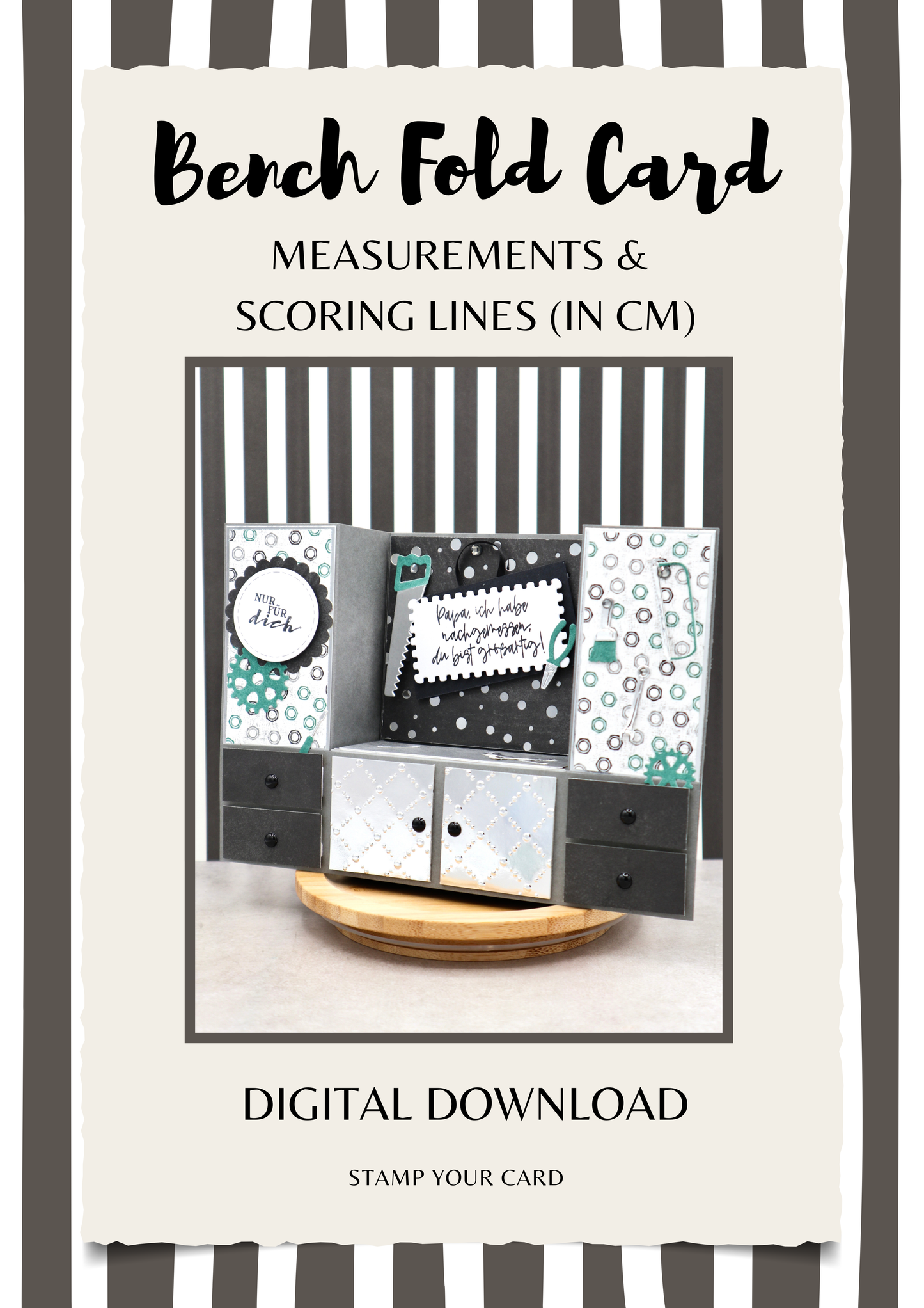 Bench Fold Card - measurements & scoring lines in CM (PDF-Download) ENGLISH