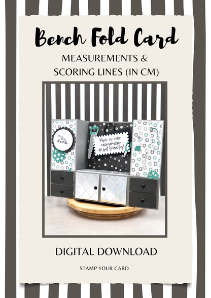 Bench Fold Card - measurements & scoring lines in CM (PDF-Download) ENGLISH
