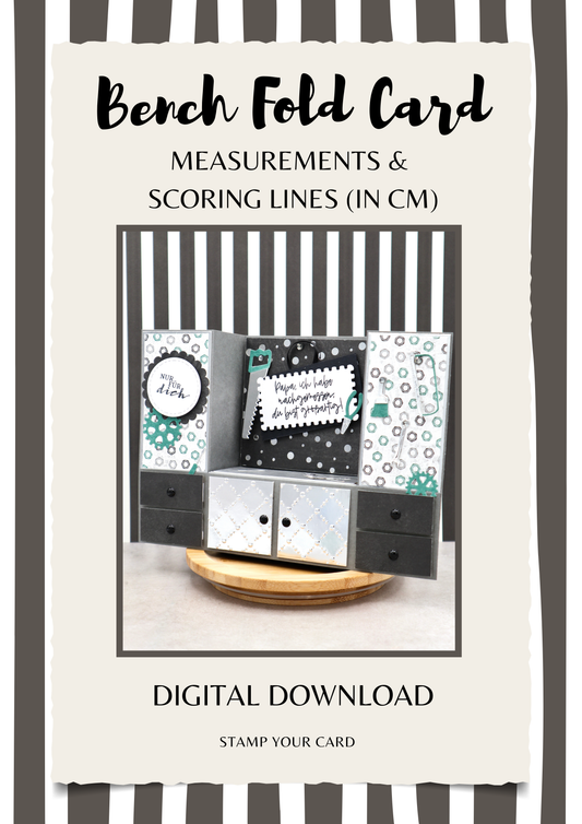 Bench Fold Card - measurements & scoring lines in CM (PDF-Download) ENGLISH