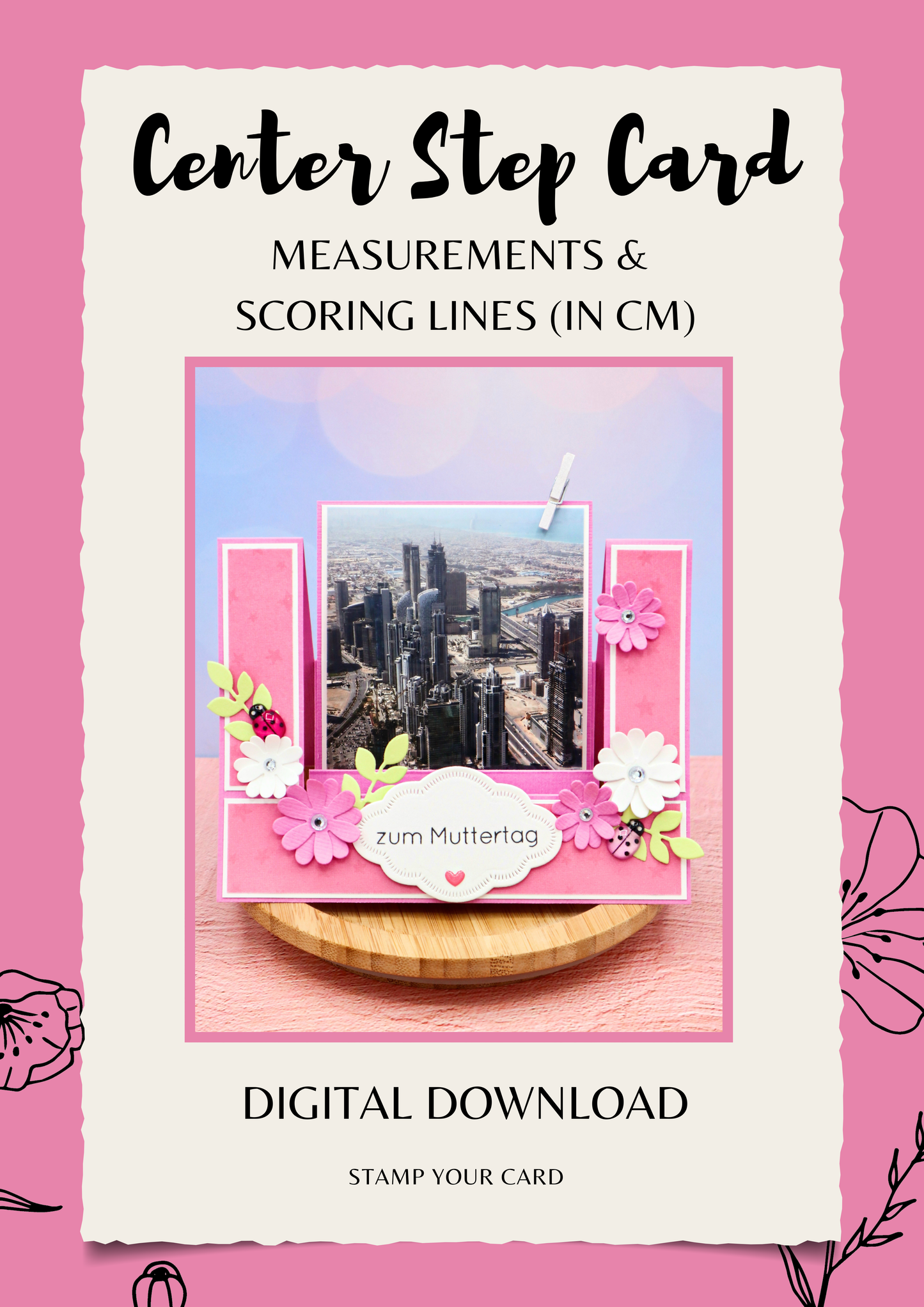 Center Step Card - measurements & scoring lines in CM (PDF-Download) ENGLISH