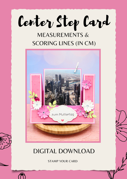 Center Step Card - measurements & scoring lines in CM (PDF-Download) ENGLISH
