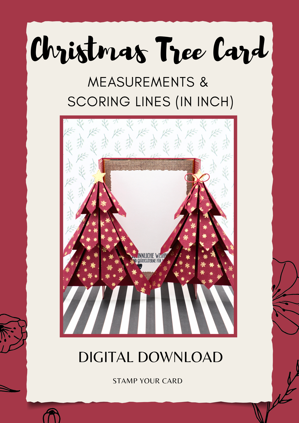 Christmas Tree Card incl. Bonus Tutorial - measurements & scoring lines in INCH (PDF-Download) ENGLISH