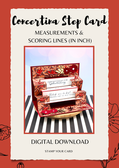 Concertina Step Card - measurements & scoring lines in INCH (PDF-Download) ENGLISH