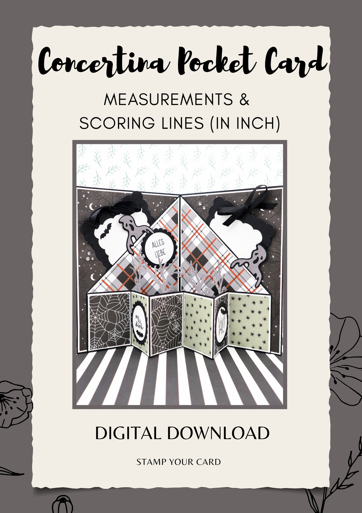 Concertina Pocket Card - measurements & scoring lines in INCH (PDF-Download) ENGLISH
