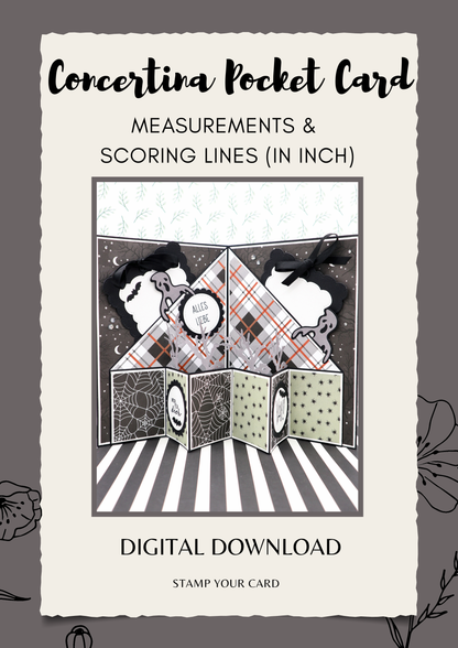 Concertina Pocket Card - measurements & scoring lines in INCH (PDF-Download) ENGLISH