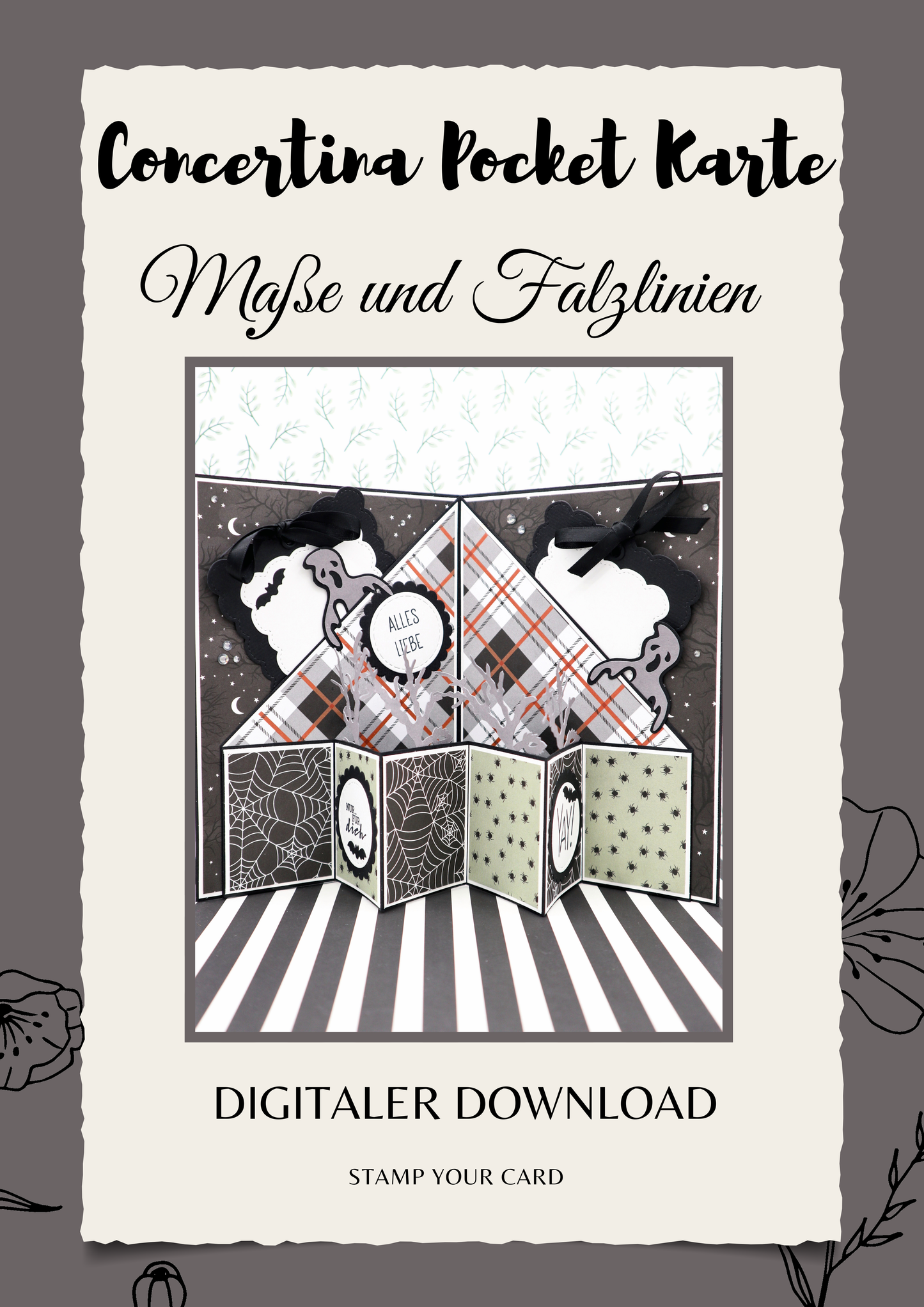 Concertina Pocket Karte - Maße & Falzlinien in CM Angaben (PDF-Download) DEUTSCH