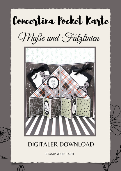 Concertina Pocket Karte - Maße & Falzlinien in CM Angaben (PDF-Download) DEUTSCH