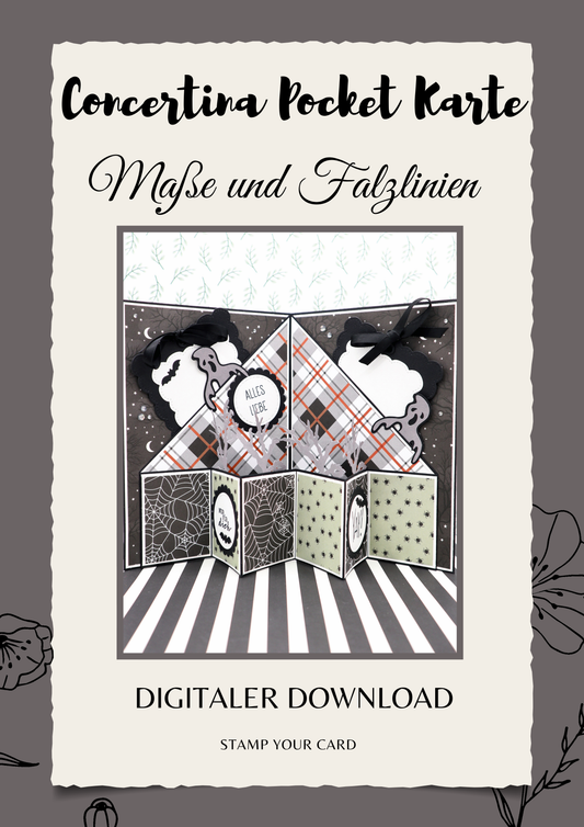 Concertina Pocket Karte - Maße & Falzlinien in CM Angaben (PDF-Download) DEUTSCH