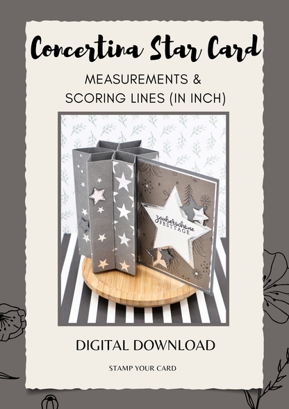 Concertina Star Card - measurements & scoring lines in INCH (PDF-Download) ENGLISH