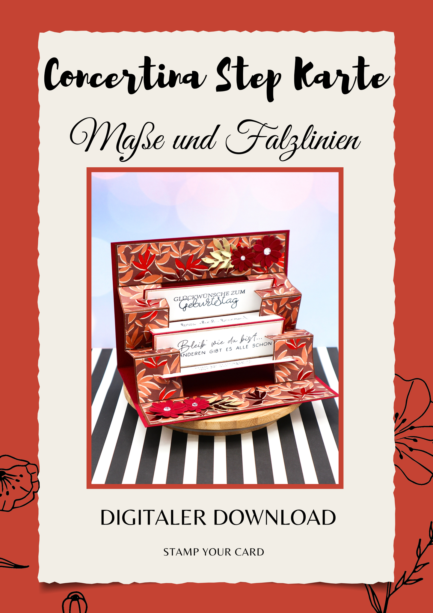 Concertina Step Karte - Maße & Falzlinien in CM Angaben (PDF-Download) DEUTSCH
