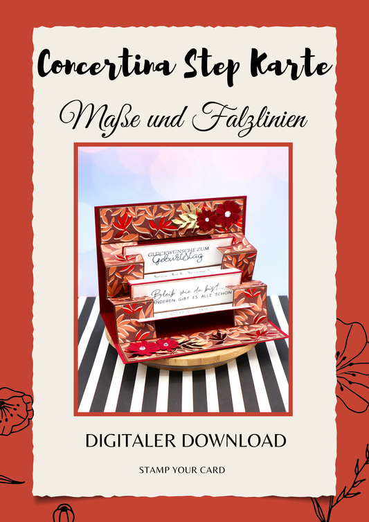 Concertina Step Karte - Maße & Falzlinien in CM Angaben (PDF-Download) DEUTSCH