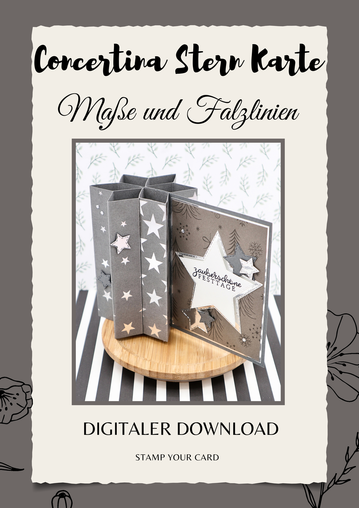 Concertina Stern Karte - Maße & Falzlinien in CM Angaben (PDF-Download) DEUTSCH