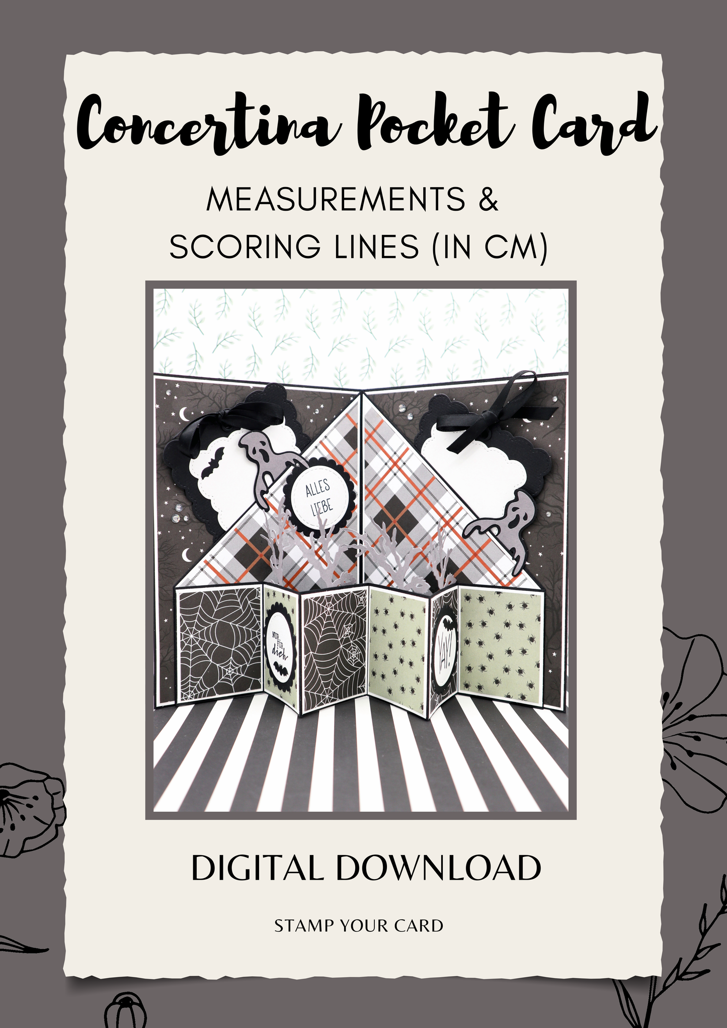 Concertina Pocket Card - measurements & scoring lines in CM (PDF-Download) ENGLISH
