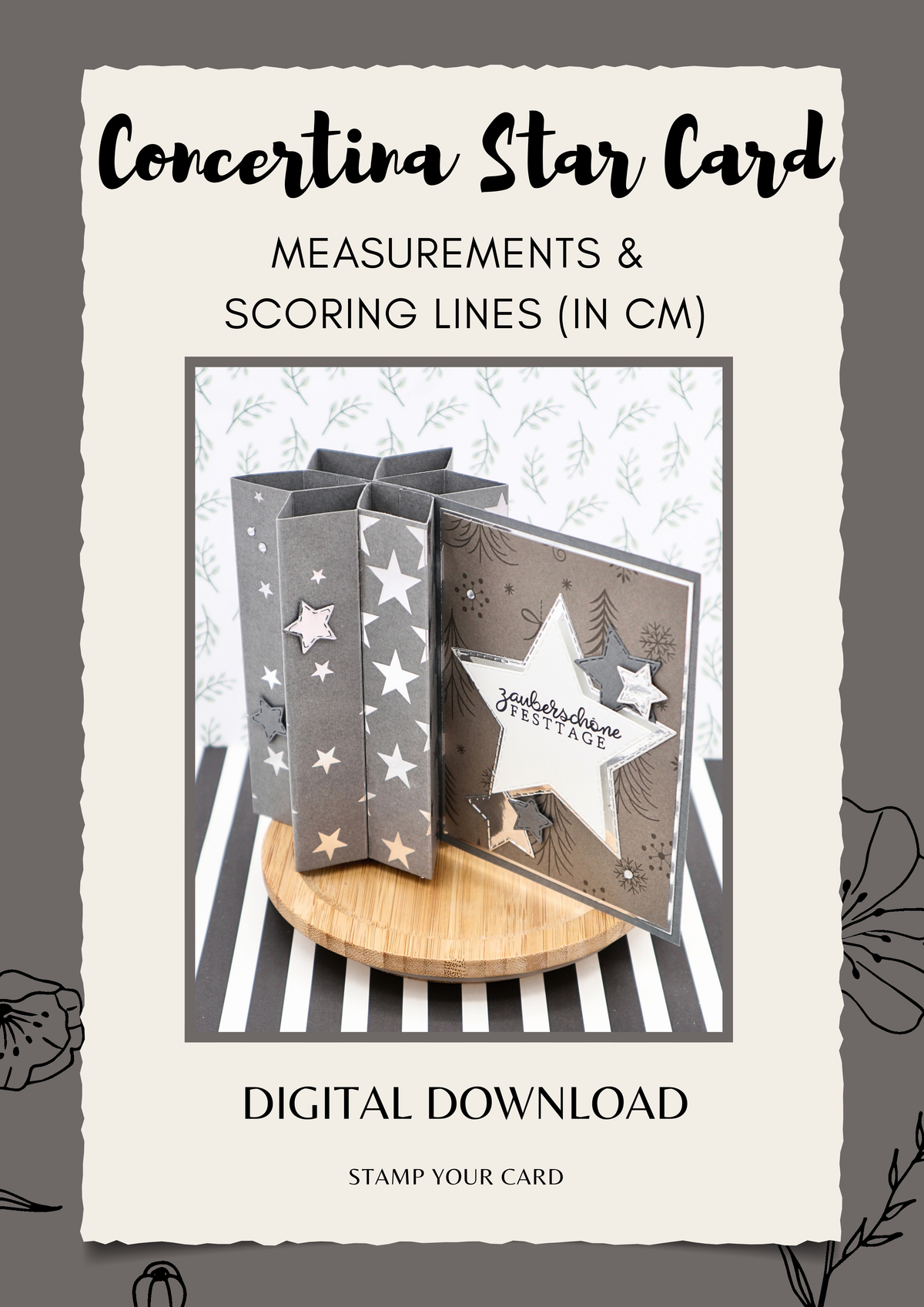 Concertina Star Card - measurements & scoring lines in CM (PDF-Download) ENGLISH