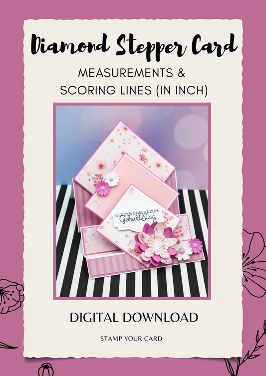 Diamond Stepper Card - measurements & scoring lines in INCH (PDF-Download) ENGLISH