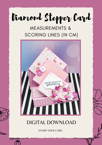 Diamond Stepper Card - measurements & scoring lines in CM (PDF-Download) ENGLISH