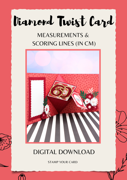Diamond Twist Card - measurements & scoring lines in CM (PDF-Download) ENGLISH