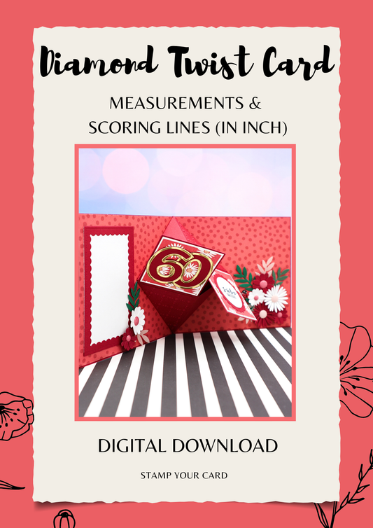 Diamond Twist Card - measurements & scoring lines in INCH (PDF-Download) ENGLISH