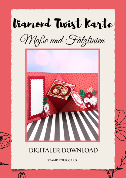 Diamond Twist Karte - Maße & Falzlinien in CM Angaben (PDF-Download) DEUTSCH
