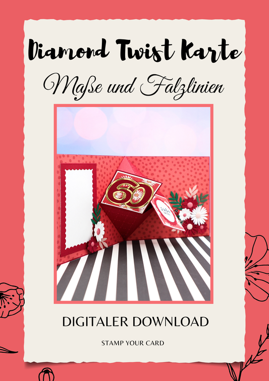 Diamond Twist Karte - Maße & Falzlinien in CM Angaben (PDF-Download) DEUTSCH