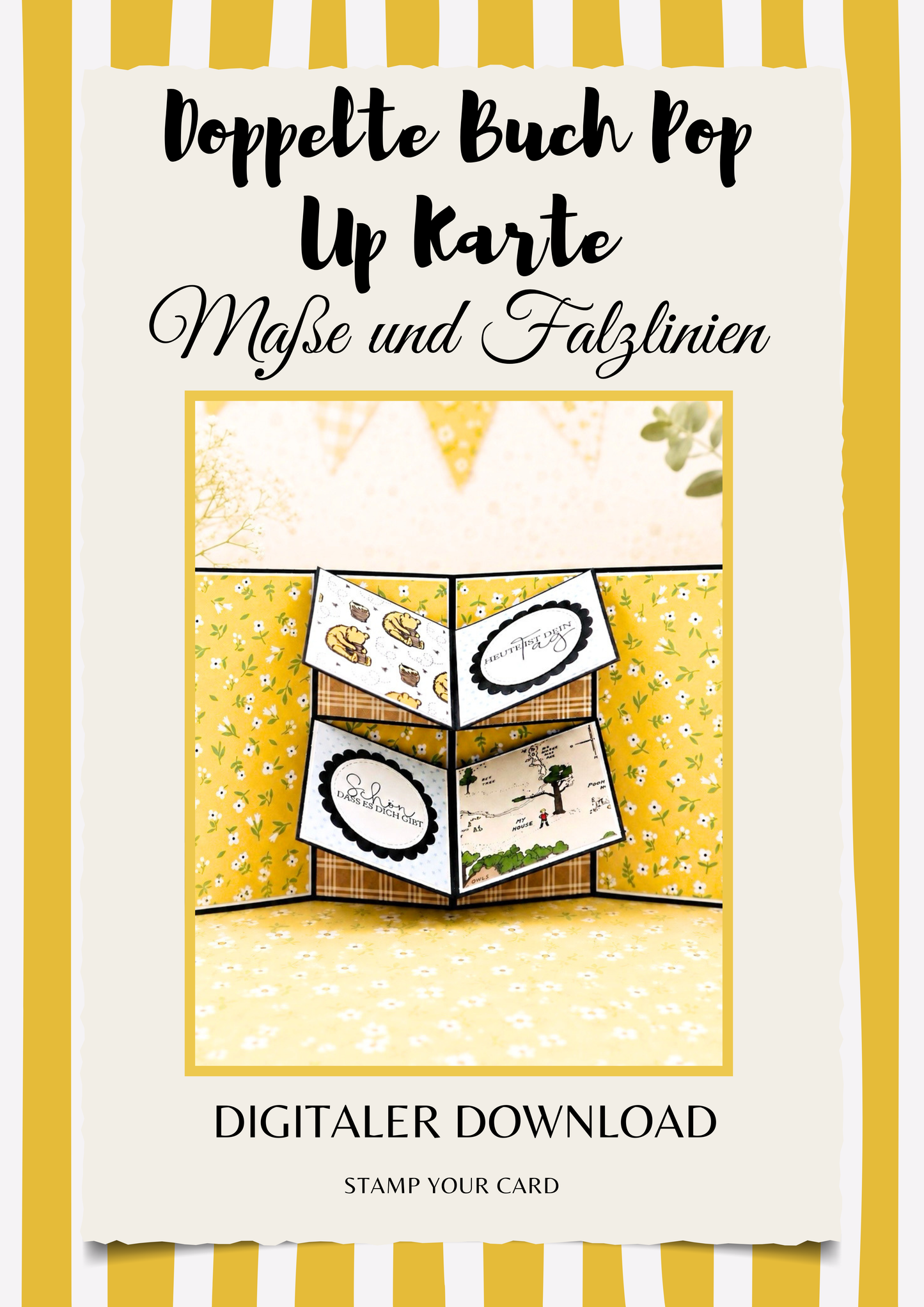 Doppelte Buch Pop Up Karte - Maße & Falzlinien in CM Angaben (PDF-Download) DEUTSCH