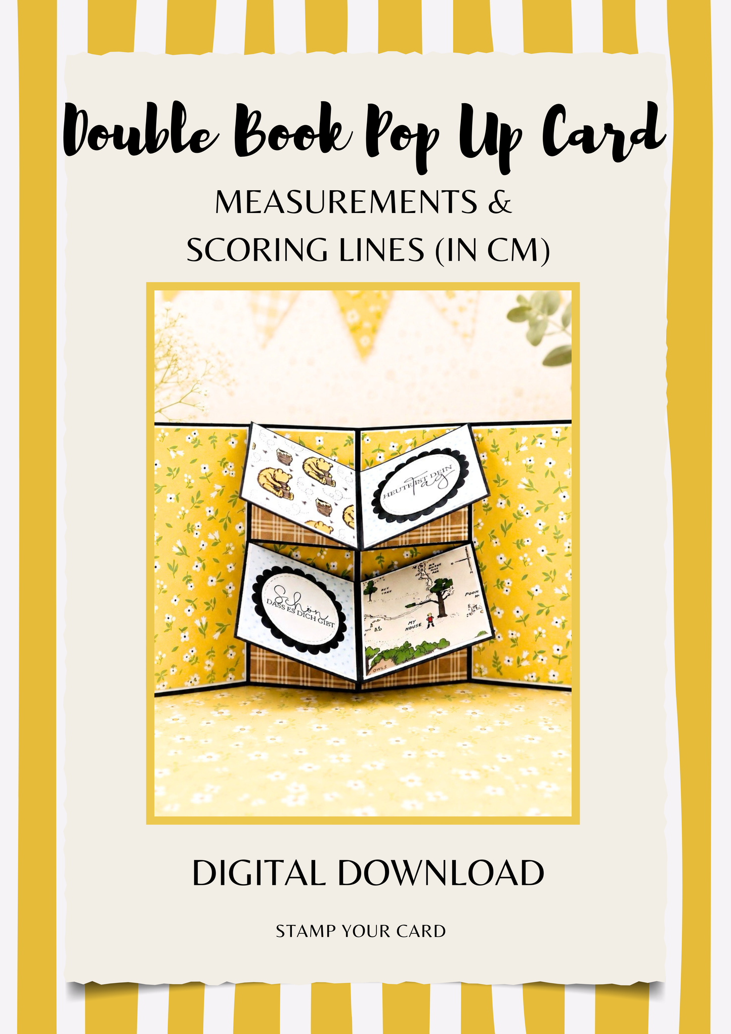 Double Book Pop Up Card - measurements & scoring lines in CM (PDF-Download) ENGLISH