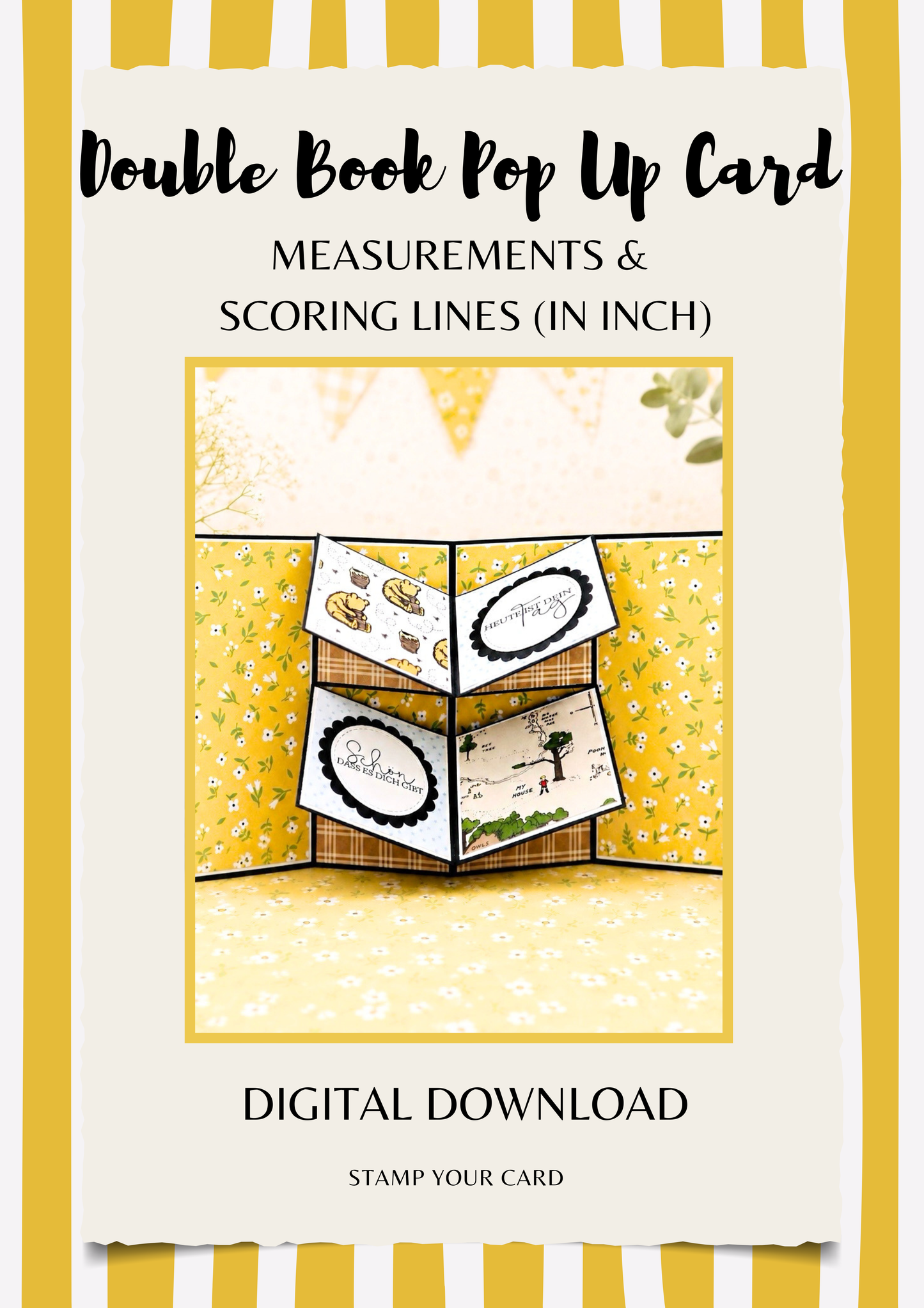 Double Book Pop Up Card - measurements & scoring lines in INCH (PDF-Download) ENGLISH