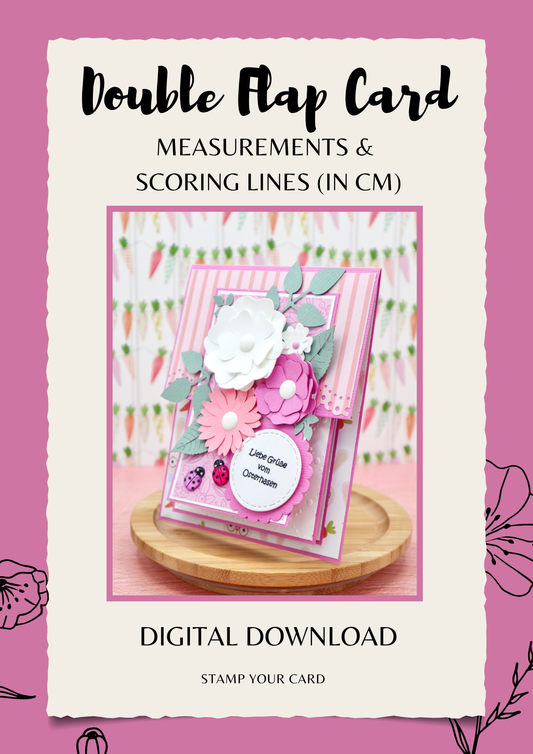 Double Flap Card - measurements & scoring lines in CM (PDF-Download) ENGLISH