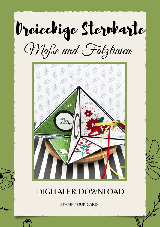 Dreieckige Sternkarte - Maße & Falzlinien in CM Angaben (PDF-Download) DEUTSCH