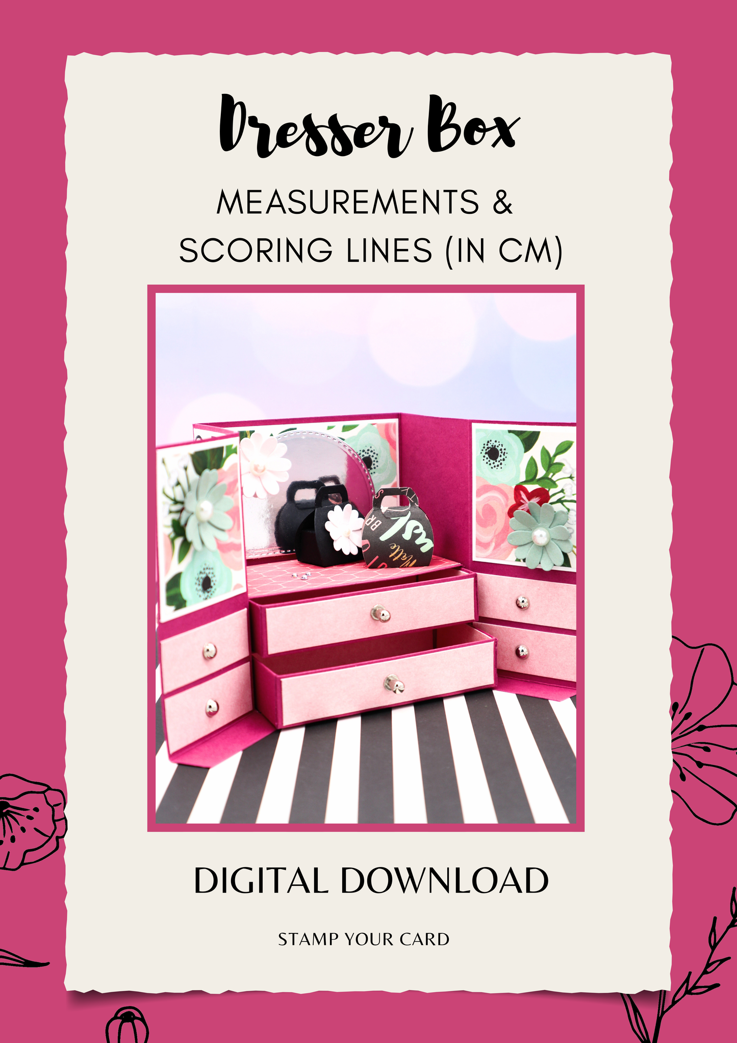 Dresser Box - measurements & scoring lines in CM (PDF-Download) ENGLISH