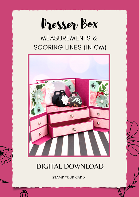 Dresser Box - measurements & scoring lines in CM (PDF-Download) ENGLISH