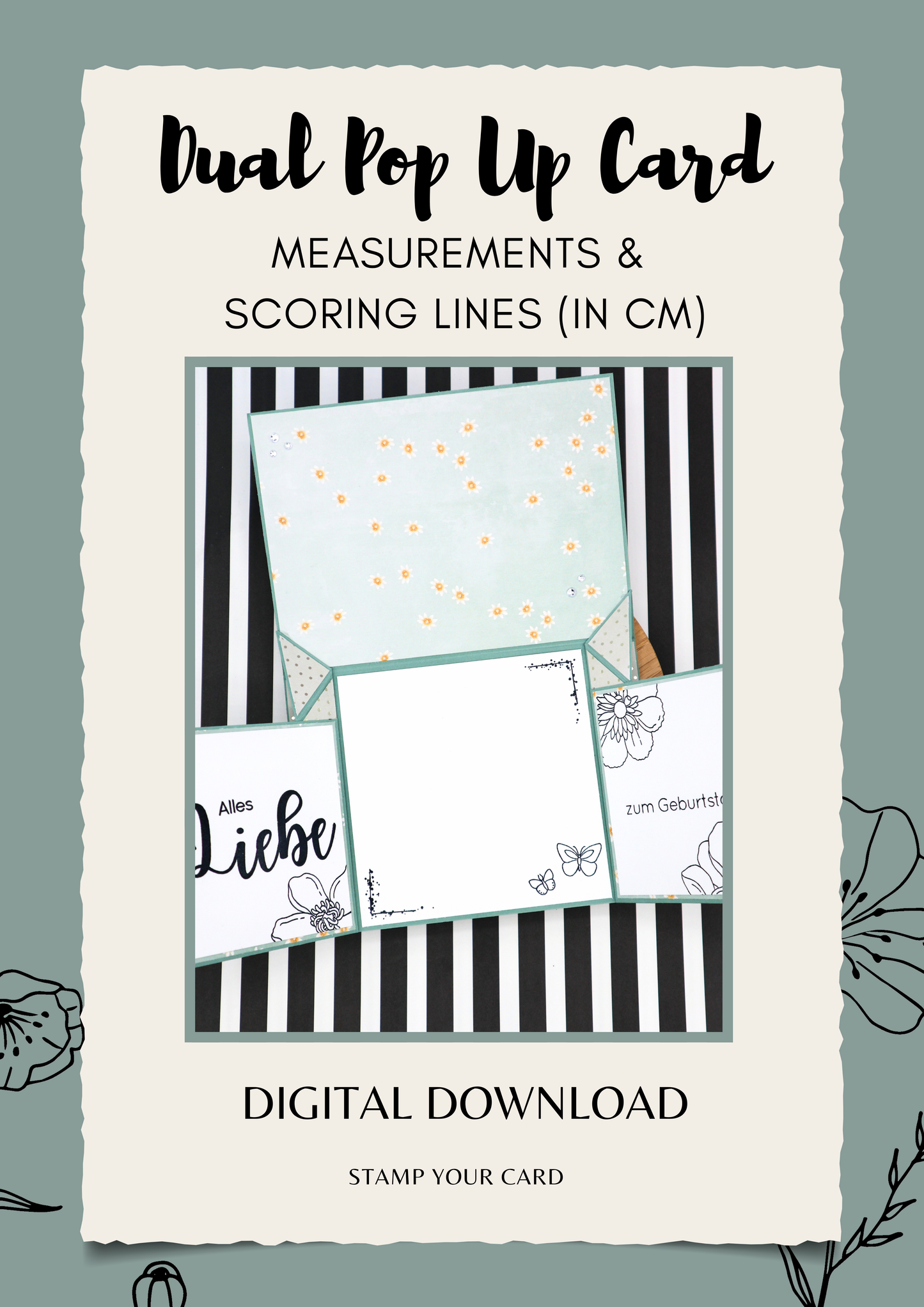 Dual Pop Up Card - measurements & scoring lines in CM (PDF-Download) ENGLISH