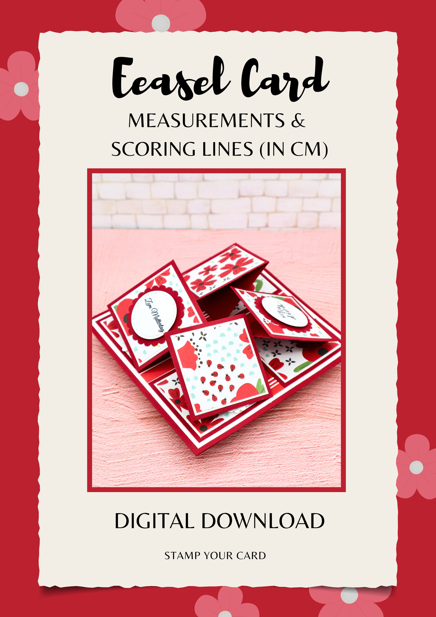 Easel Card - measurements & scoring lines in CM (PDF-Download) ENGLISH