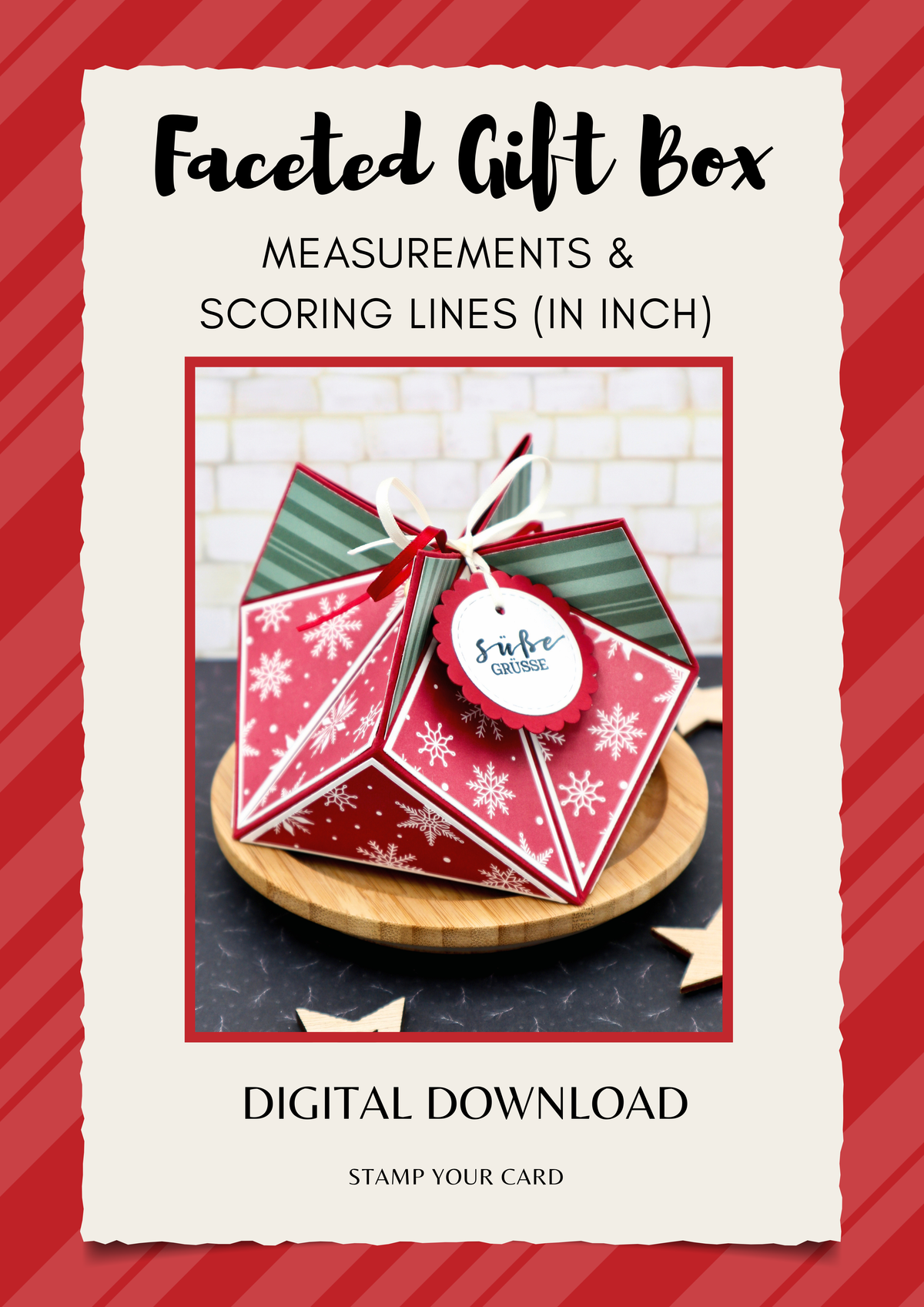 Faceted Gift Box - measurements & scoring lines in INCH (PDF-Download) ENGLISH
