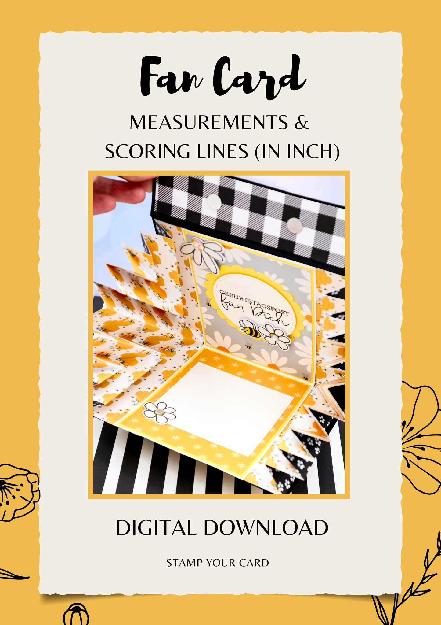 Fan Card - measurements & scoring lines in INCH (PDF-Download) ENGLISH