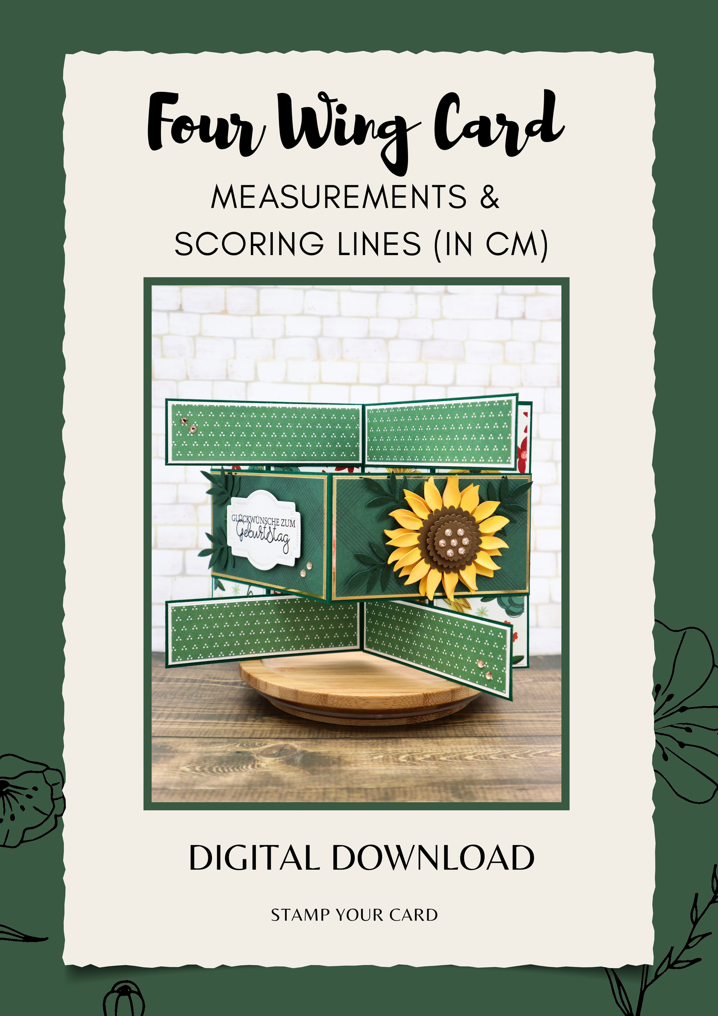 Four Wing Card - measurements & scoring lines in CM (PDF-Download) ENGLISH