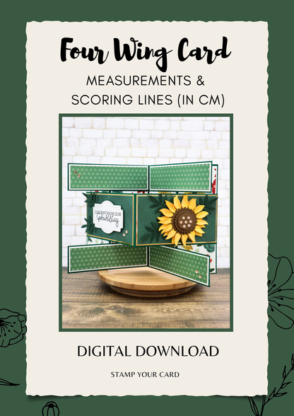 Four Wing Card - measurements & scoring lines in CM (PDF-Download) ENGLISH