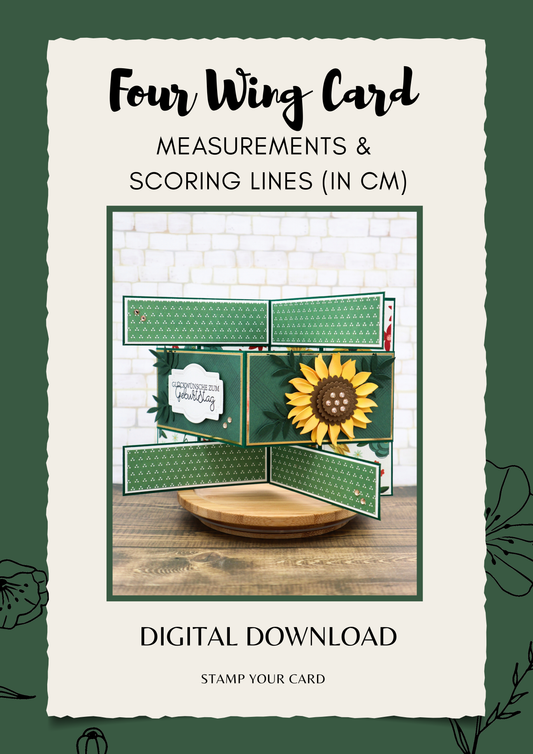 Four Wing Card - measurements & scoring lines in CM (PDF-Download) ENGLISH