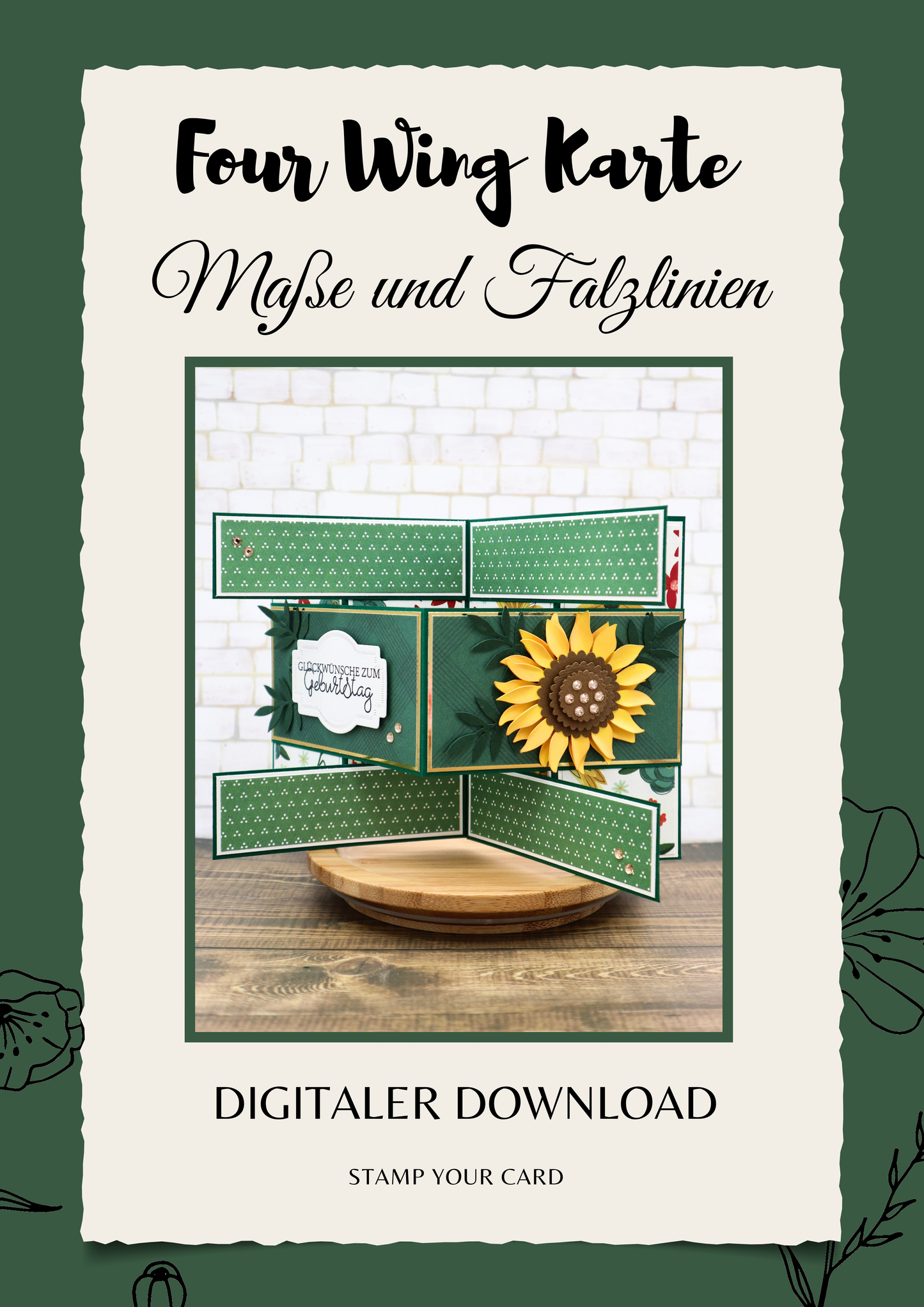 Four Wing Karte - Maße & Falzlinien in CM Angaben (PDF-Download) DEUTSCH