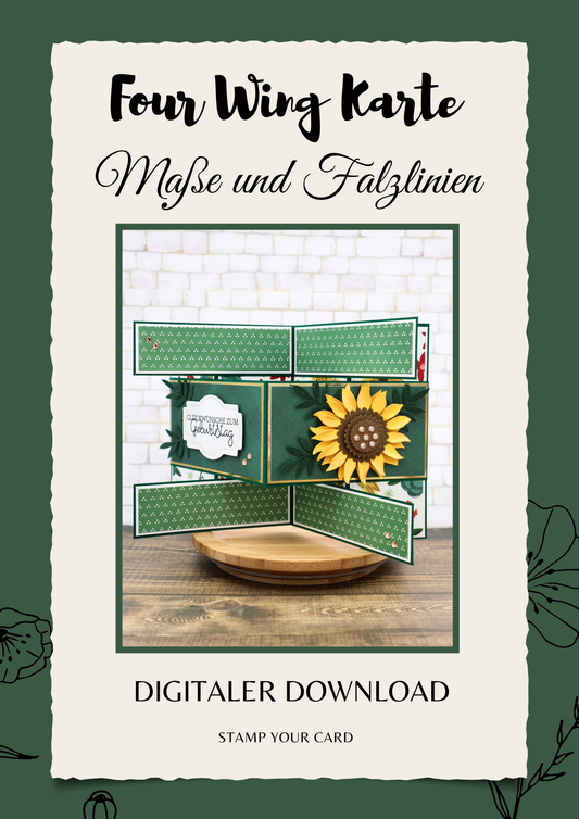 Four Wing Karte - Maße & Falzlinien in CM Angaben (PDF-Download) DEUTSCH