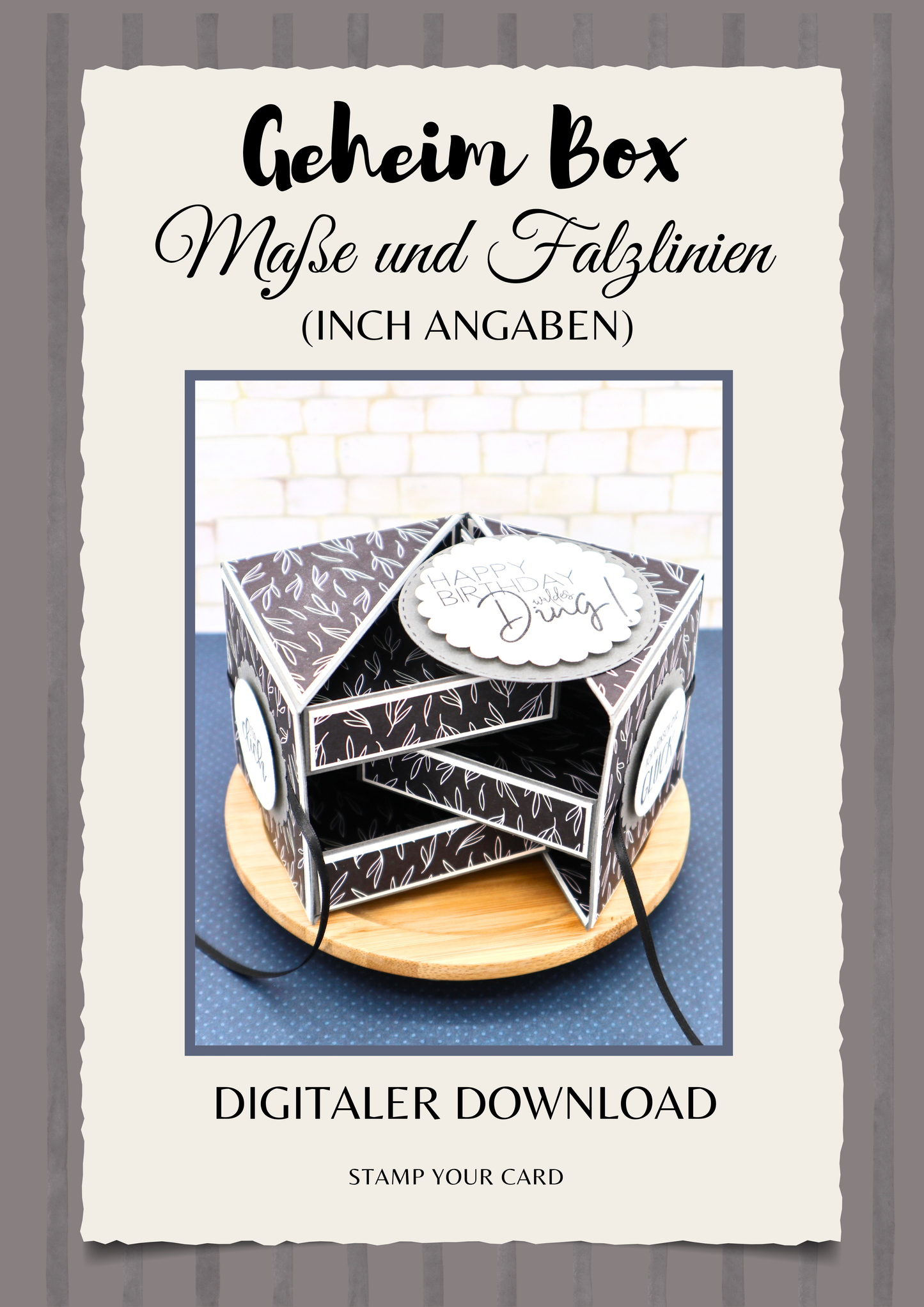 Geheim Box - Maße & Falzlinien in INCH Angaben (PDF-Download) DEUTSCH