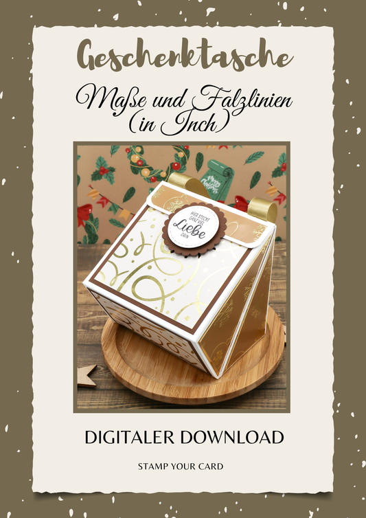 Geschenktasche - Maße & Falzlinien in INCH Angaben (PDF-Download) DEUTSCH