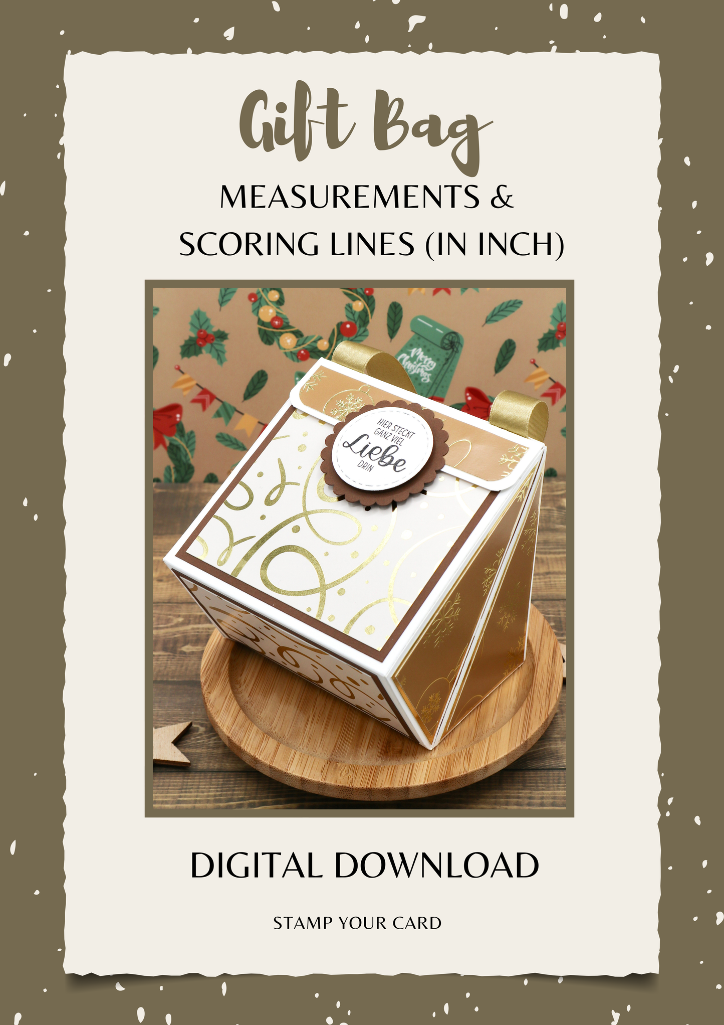 GIFT BAG - measurements & scoring lines in INCH (PDF-Download) ENGLISH