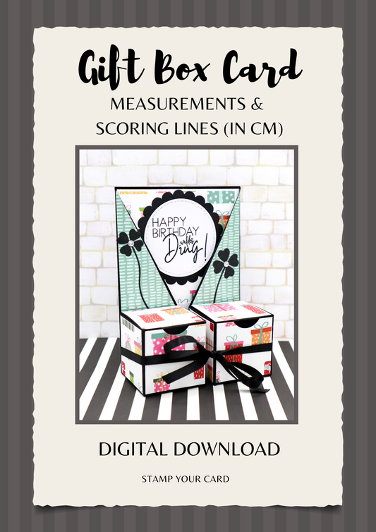 Gift Box Card - measurements & scoring lines in CM (PDF-Download) ENGLISH